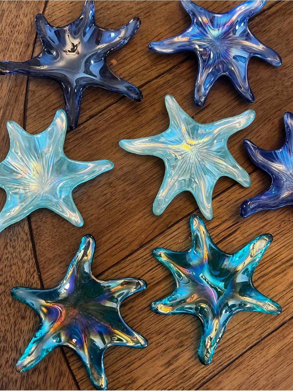 7 Akcam Turkish Artisan Glass Starfish Blue and Teal Decorative Accents $15 each